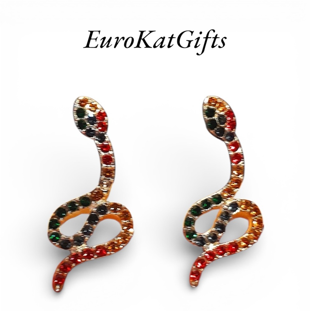 Snake Earrings Gold colorful crystal rhinestones GG style snake design NWT